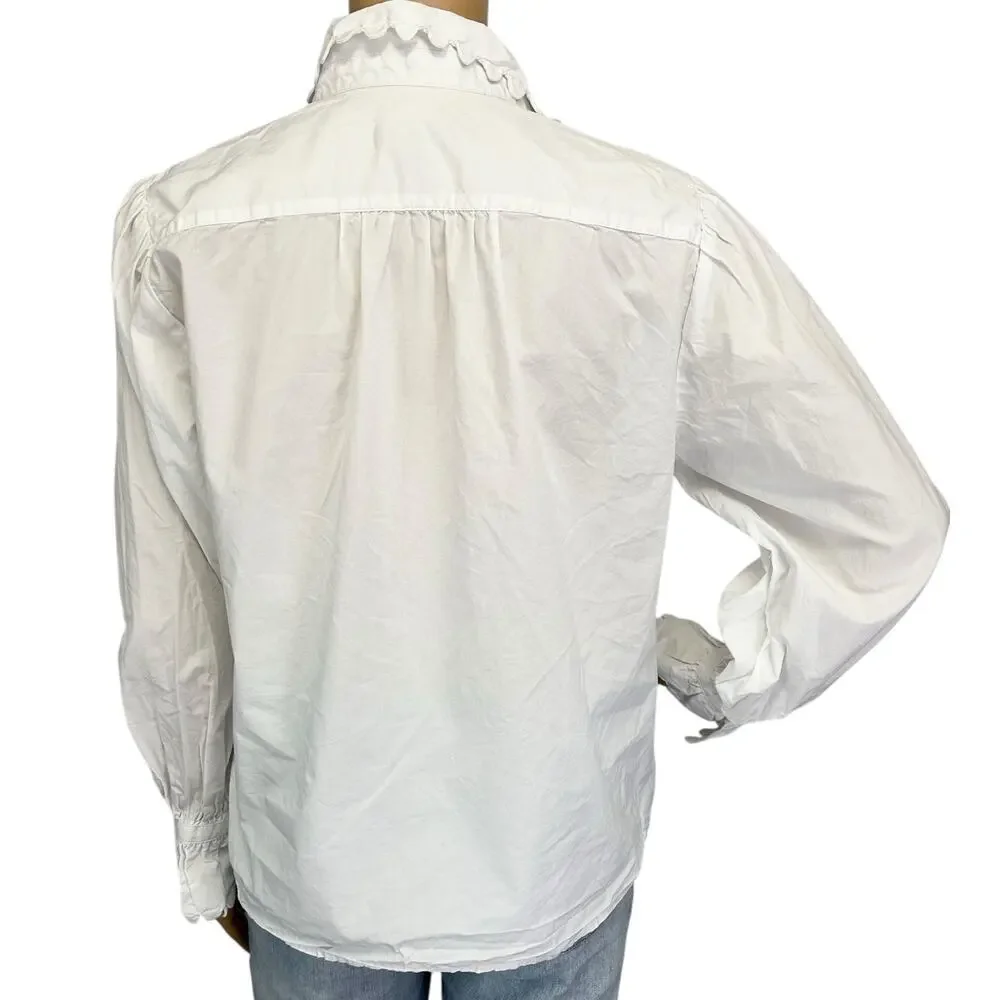 J. Crew Scalloped Cotton Poplin Popover Top White BL156 Size S - Picture 8 of 14